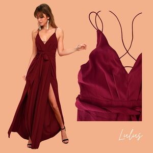 🍷 Lulus “Hype Dream” Wine Red Backless Wide-Leg Jumpsuit - Size M SOLD OUT